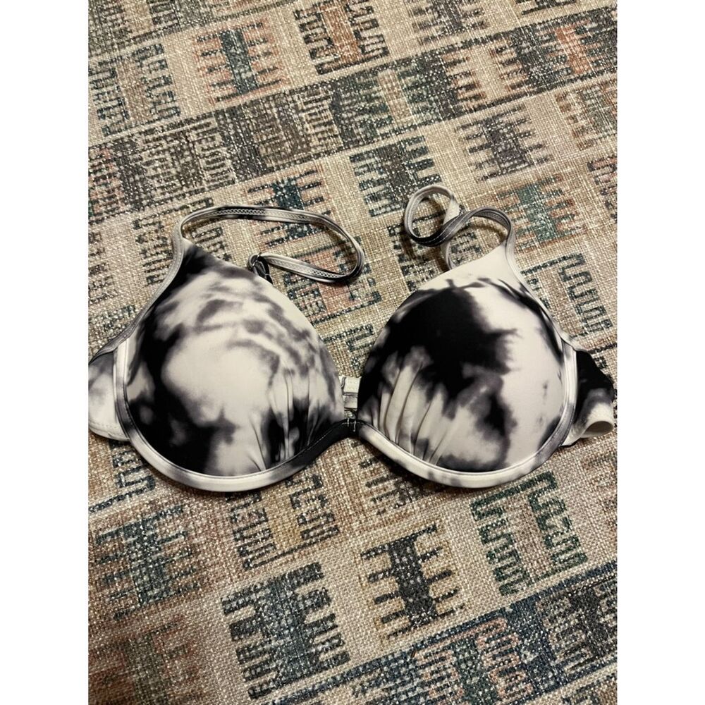 Tie-Dye Black & White Push-Up Bikini Top